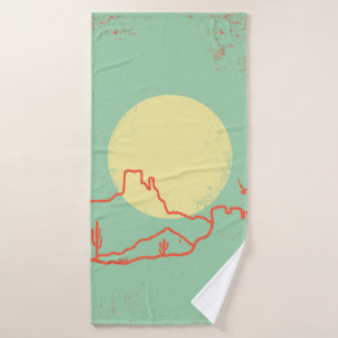 Vintage Desert landscape with Cactuses and Canyon. Bath Towel
