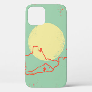 Vintage Desert landscape with Cactuses and Canyon. iPhone 12 Case