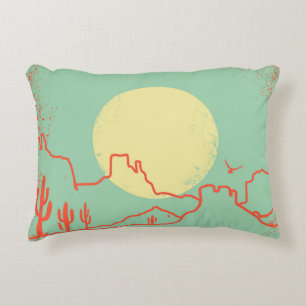 Vintage Desert landscape with Cactuses and Canyon. Decorative Cushion