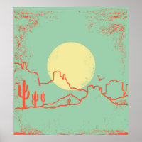 Vintage Desert landscape with Cactuses and Canyon.
