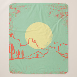 Vintage Desert landscape with Cactuses and Canyon. Sherpa Blanket