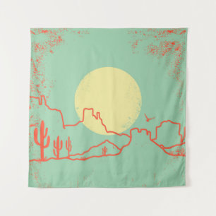 Vintage Desert landscape with Cactuses and Canyon. Tapestry