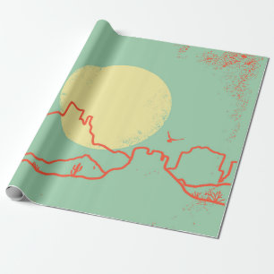 Vintage Desert landscape with Cactuses and Canyon. Wrapping Paper