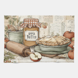 Vintage design Apple butter & Apple pie.  Tea Towel