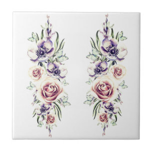 Vintage Design Ceramic Tile Flowers Painting
