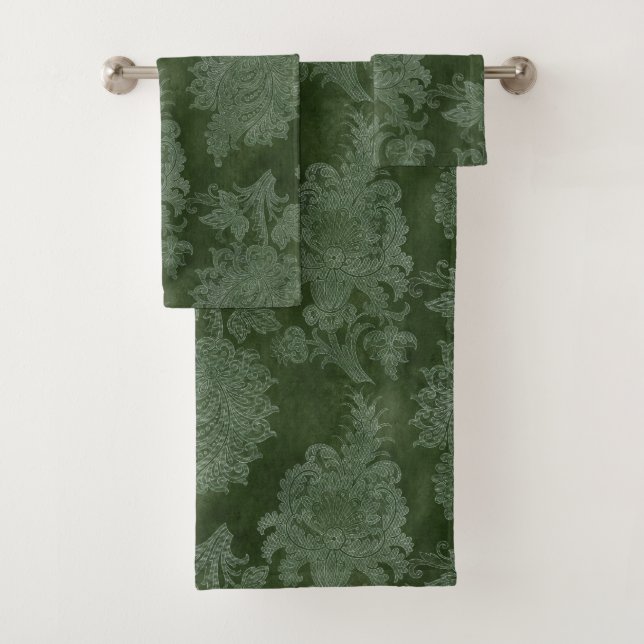 VINTAGE DESIGN EMERALD GREEN  BATHROOM TOWEL SET (Insitu)