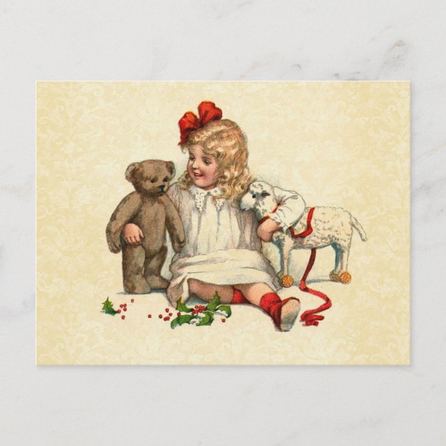 Vintage Design Little Girl with Antique Toys Postcard (Front)