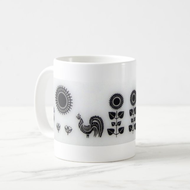 Vintage Design Mug, Retro Pattern Mug, Rooster Mug (Front Left)