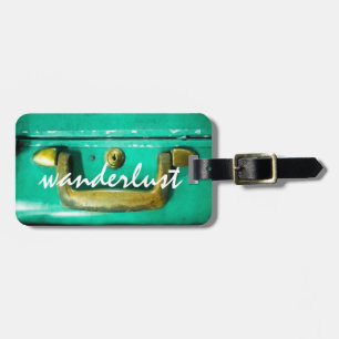 vintage design teal luggage tag wanderlust text