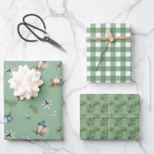 Vintage Designs, Gingham Check and Pine Branch Wrapping Paper Sheet