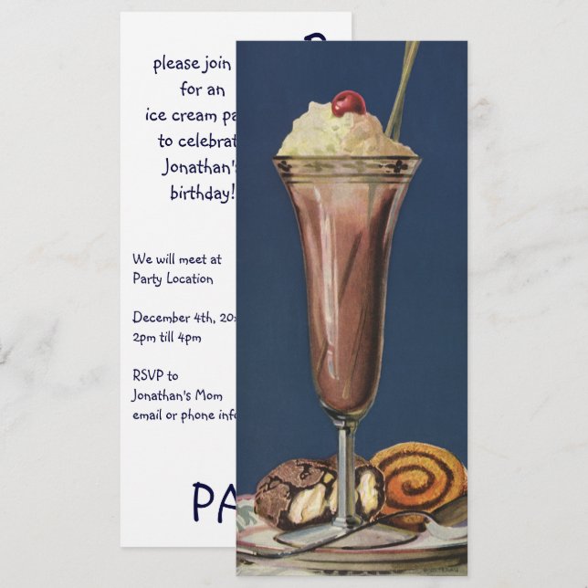 Vintage Dessert, Chocolate Shake Birthday Party Invitation (Front/Back)