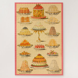 Vintage desserts peach gold cake pie food chart jigsaw puzzle