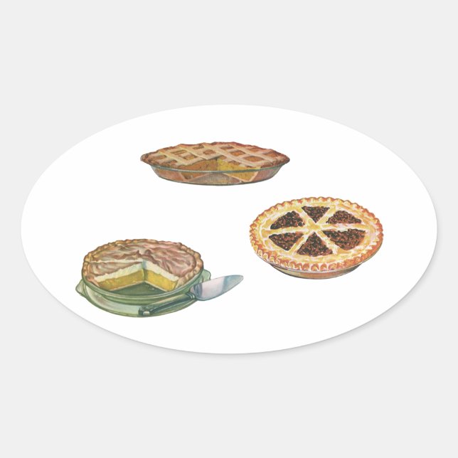 Vintage Desserts, Thanksgiving Pies, Pecan Pumpkin Oval Sticker (Front)
