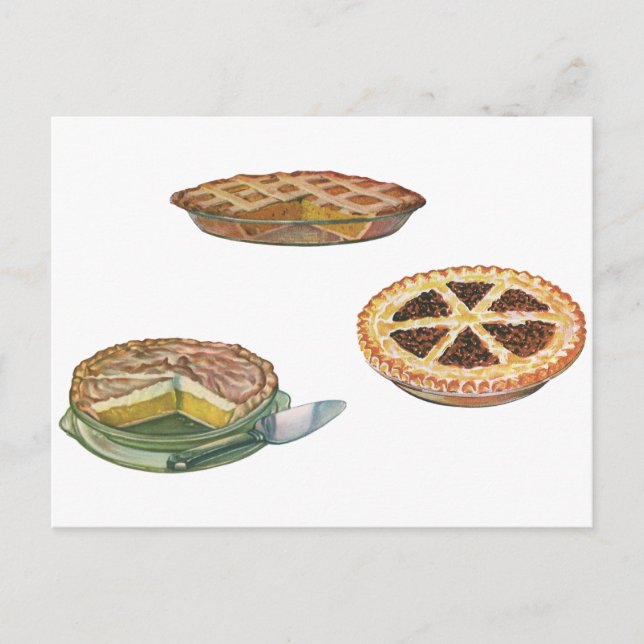 Vintage Desserts, Thanksgiving Pies, Pecan Pumpkin Postcard (Front)