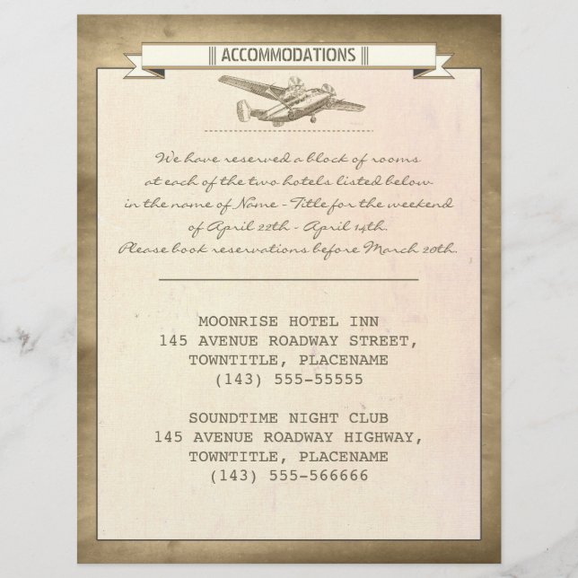 vintage destination wedding ticket- accommodations (Front)