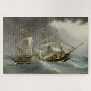 Vintage Destroyed Sailboat During Storm Painting Jigsaw Puzzle