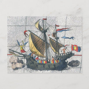 Vintage Detail Ortelius Map Magellan Ship Victoria Postcard