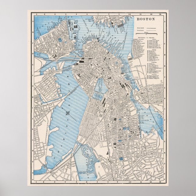 Vintage Detailed City Map of Boston 1895 Poster (Front)