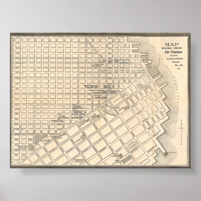 Vintage Detailed Golden San Francisco Map 1889 Poster (Front)