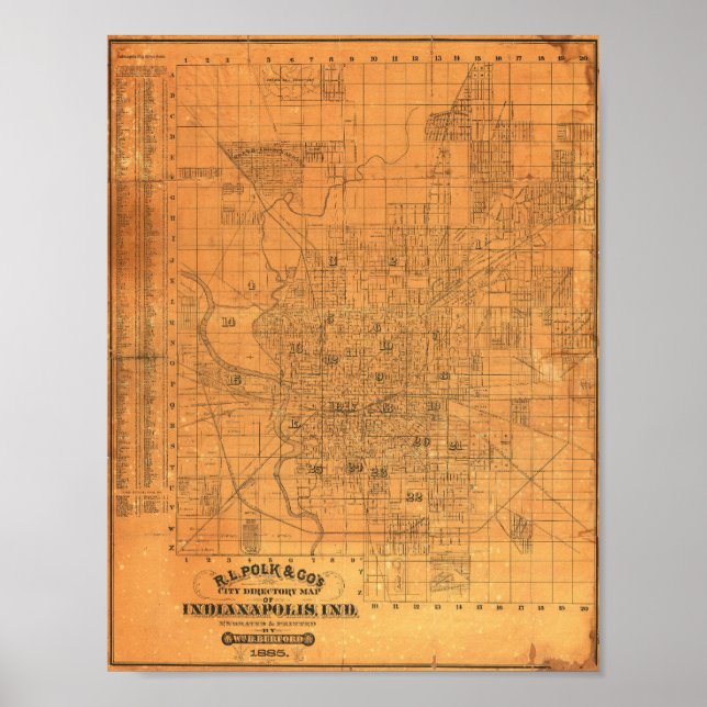 Vintage Detailed Map of Indianapolis 1885 Poster (Front)