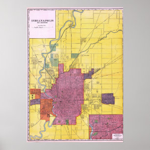 Vintage Detailed Map of Indianapolis 1898 Poster