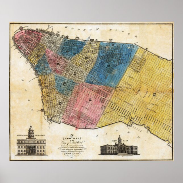 Vintage Detailed New York Map Poster (Front)