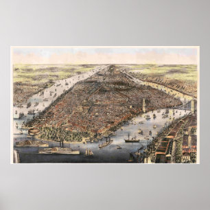 Vintage Detailed New York Map Poster 1876