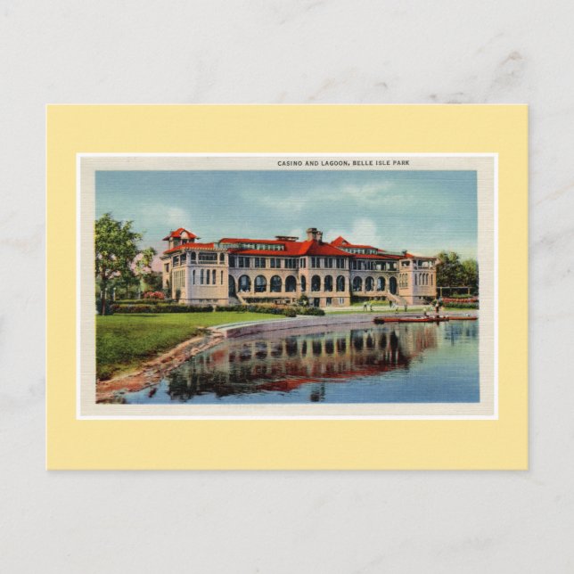 Vintage Detroit Belle Isle casino lagoon Postcard (Front)