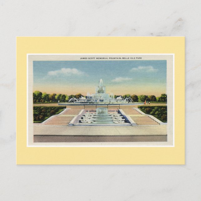 Vintage Detroit Belle Isle Memorial Fountain Postcard (Front)