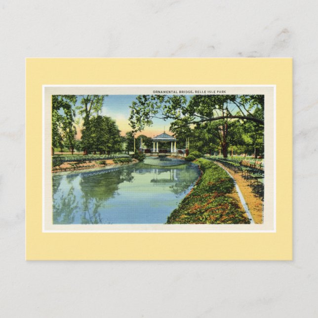 Vintage Detroit Belle Isle park bridge Postcard (Front)