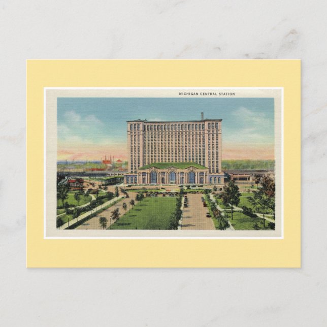 Vintage Detroit Michigan Central Station Postcard (Front)