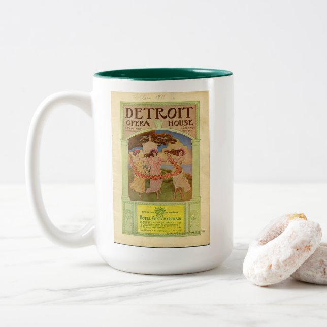 Vintage Detroit Opera House Two-Tone Coffee Mug (With Donut)