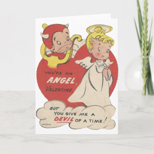 Vintage Devil And Angel Valentine Holiday Card