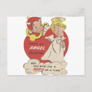 Vintage Devil And Angel Valentine Holiday Postcard