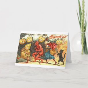 Vintage Devil And Witch Halloween Parade Card