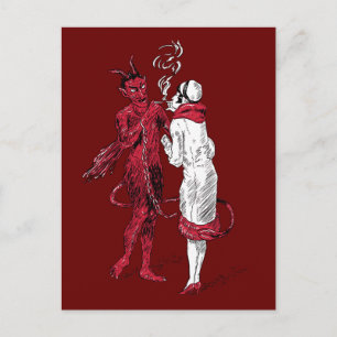 Vintage Devil and Woman Smoking Postcard
