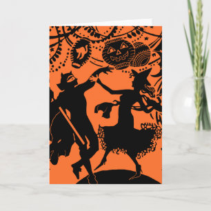 Vintage Devil Witch Dance Silhouette Illustration Card