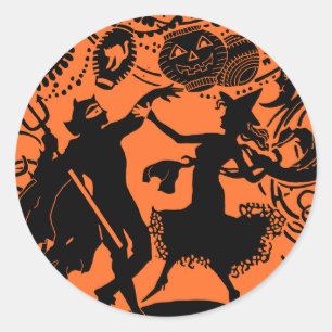 Vintage Devil Witch Dance Silhouette Illustration Classic Round Sticker