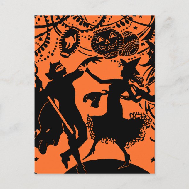 Vintage Devil Witch Dance Silhouette Illustration Postcard (Front)
