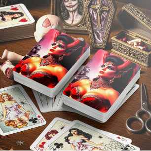 Vintage Devilish Woman Playing Cards