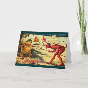 Vintage Devils chasing Goblins, Halloween Cheer! Card