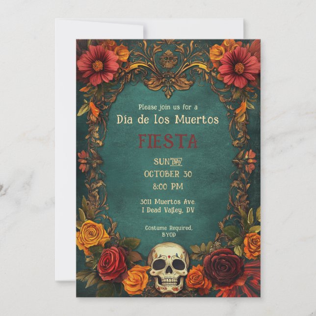 💀🎉 Vintage Día de Muertos Party Invitation (Front)