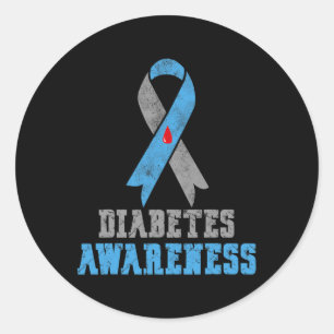 Vintage Diabetes Awareness Blue and Grey Ribbon  Classic Round Sticker
