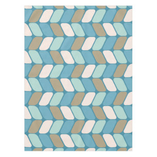 Vintage Diagonal Rectangles Light Blue Gold White Tablecloth