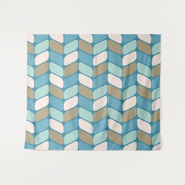 Vintage Diagonal Rectangles Light Blue Gold White Tapestry (Front (Horizontal))