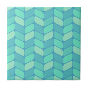 Vintage Diagonal Rectangles Ocean Green Tile