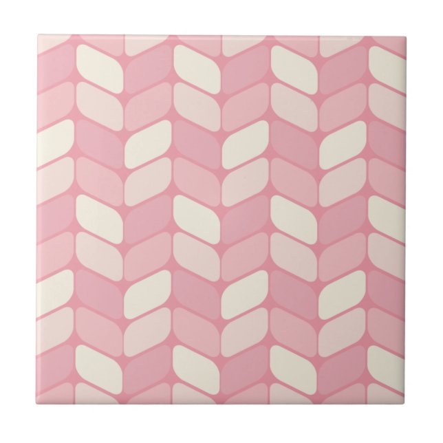 Vintage Diagonal Rectangles Pink Vanilla Tile (Front)
