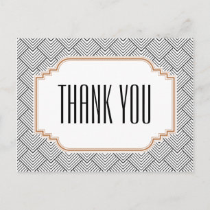 Vintage Diamond Black & Copper Thank You Postcard
