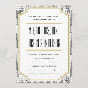 Vintage Diamond Black & Gold Wedding Invitation