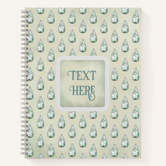 Vintage diamond teal rhinestones victorian notebook (Front)